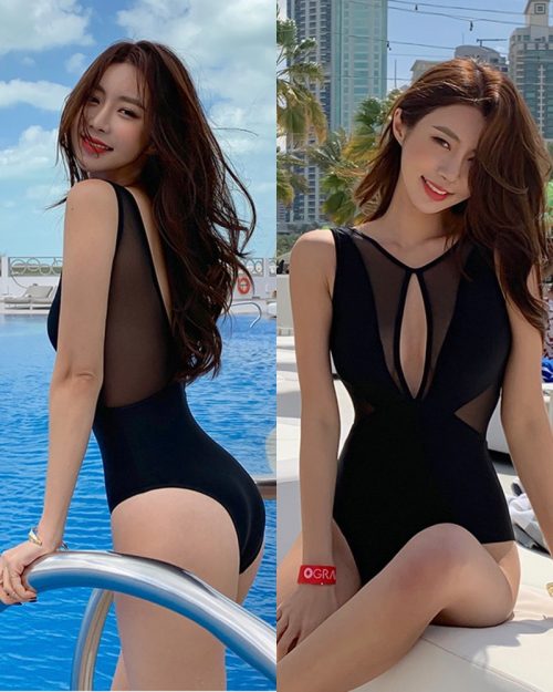 Kwon Byul (191212) Black Monokini Swimsuit Set - TruePic.net