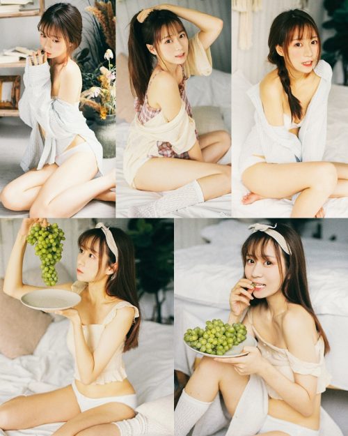 Chinese cute model - Beautiful fox girl and bunch of grapes