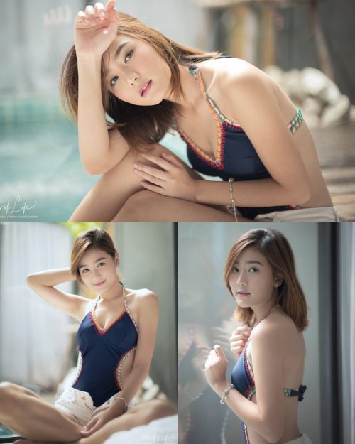 Thailand model - Pattaravadee Boonmeesup - Earn Blue Swimsuit