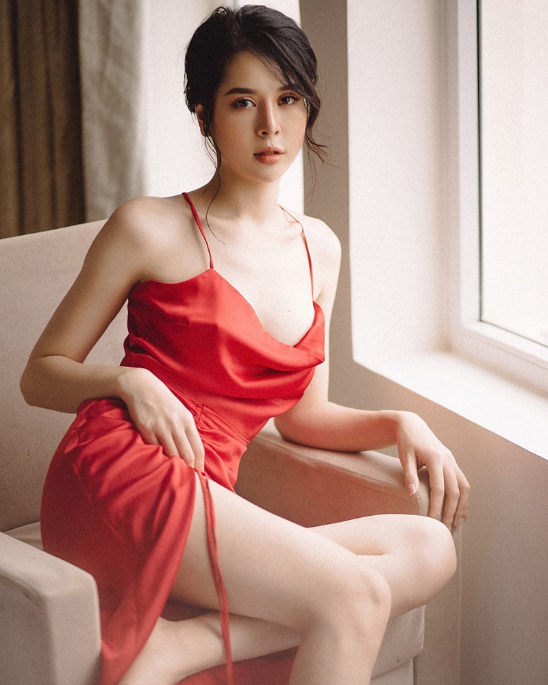 Vietnamese hot model - The beauty of Women with Red Camisole Dress - Photo by Linh Phan