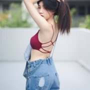 Thailand angel model Sasi Ngiunwan - Red plum bra and jean on a beautiful day