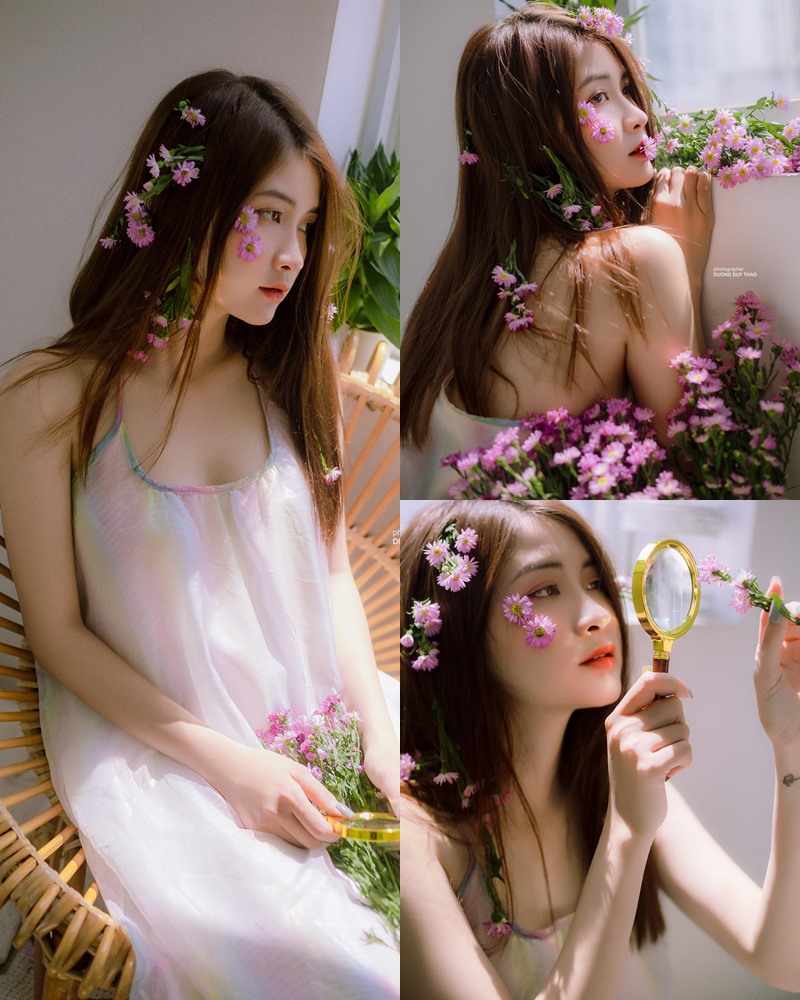 Vietnamese beautiful model Vu Thanh Huong - Fairies purple chrysanthemum