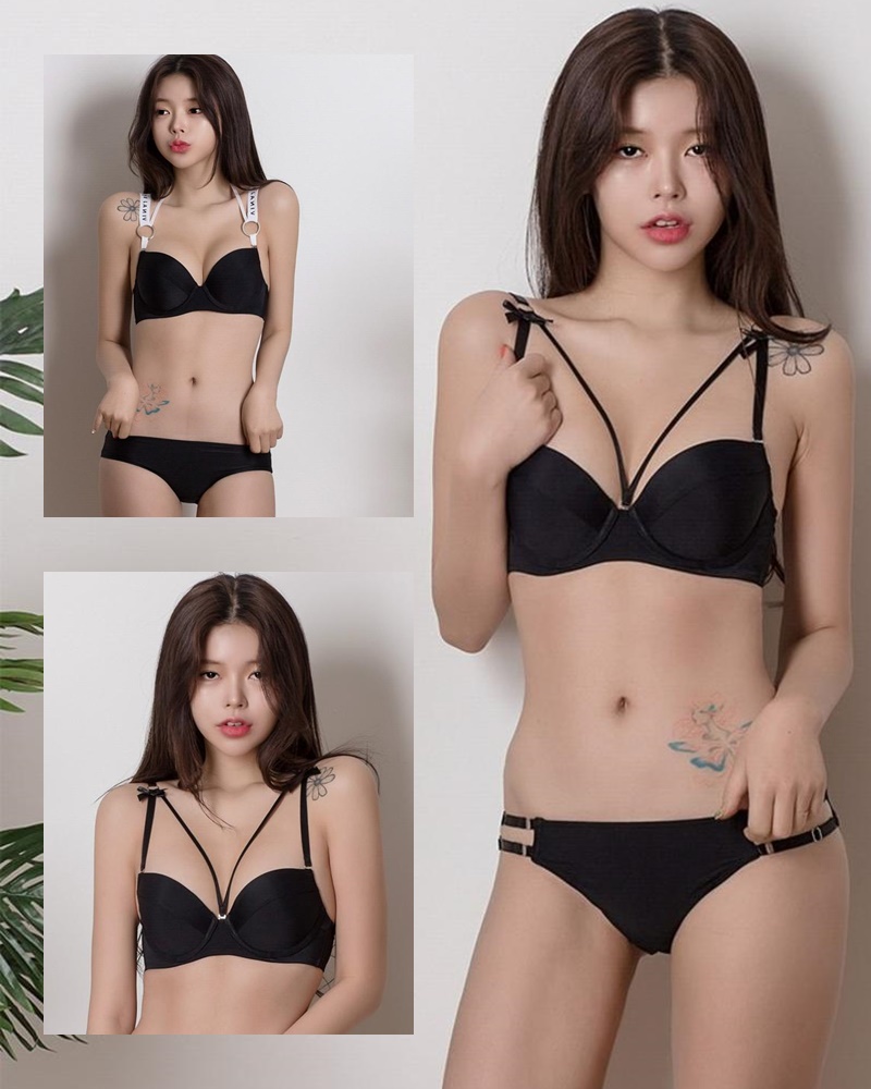 korean model and fashion - Dahyeon - Black Lingerie set