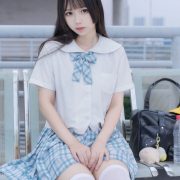Image [MTCos] 喵糖映画 Vol.015 – Chinese Cute Model - White Shirt and Plaid Skirt - TruePic.net