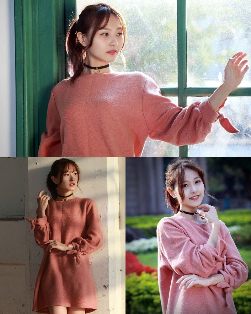 Image-Taiwanese-Model-郭思敏-Pure-And-Gorgeous-Girl-In-Pink-Sweater-Dress-TruePic.net