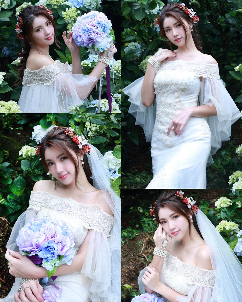 Taiwanese Model - 張倫甄 - Beautiful Bride and Hydrangea Flowers - TruePic.net