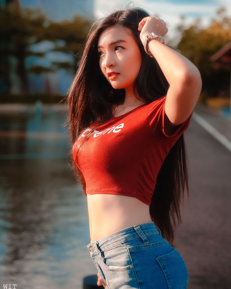 Thailand Model - Muay Phinitnan - Supreme Crop Tops and Jeans - TruePic.net