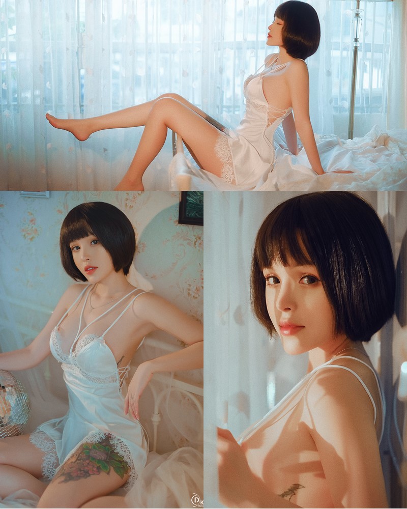 Vietnamese Model – Cute Short-haired Girl in White Sexy Sleepwear - TruePic.net