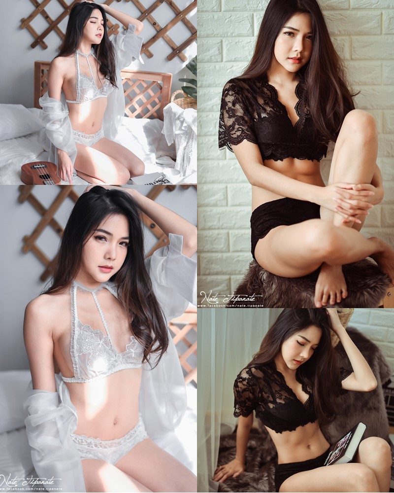 Thailand Model - Phitchamol Srijantanet - Black and White Lace Lingerie - TruePic.net
