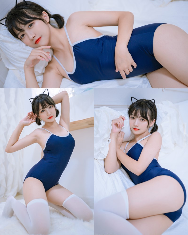 [MTCos] 喵糖映画 Vol.040 – Chinese Model 猫君君MaoJun – Navy Blue Monokini - TruePic.net